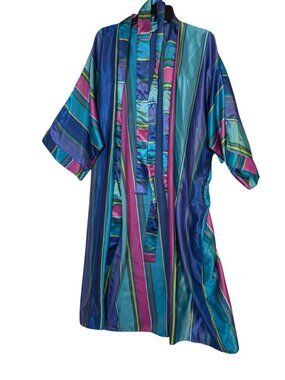 Vintage Copacabana Striped Satin Robe With Belt Multicolor Size S